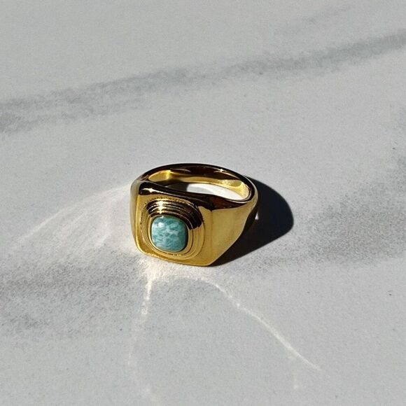 New! “Addie” Chunky Gold/Turquoise Ring - Picture 6 of 7
